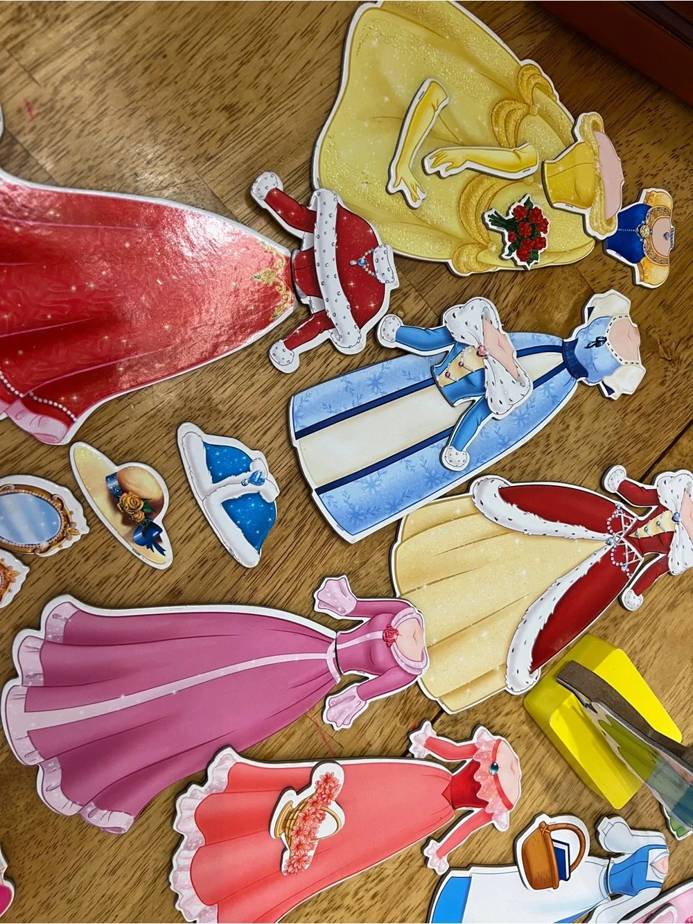 Disney Princess Wooden Magnetic Dress-Up Doll Set - Belle & Cinderella - EUC